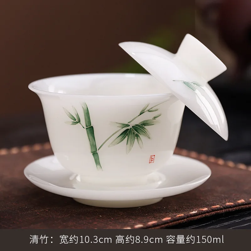 

Dehua Белый фарфор Овечий жир Нефрит Белый фарфор Гавань Свинья Масло Белый чай Чашка Бытовая большая ручная роспись Три талантов Гай