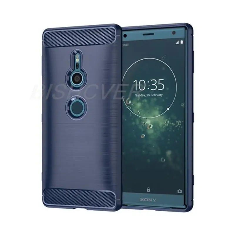 For Sony Xperia XZ2 Brushed Carbon Fiber Soft Silicone Phone Case For Sony Xperia XZ2 Compact Magnetic Ring Stand Cover