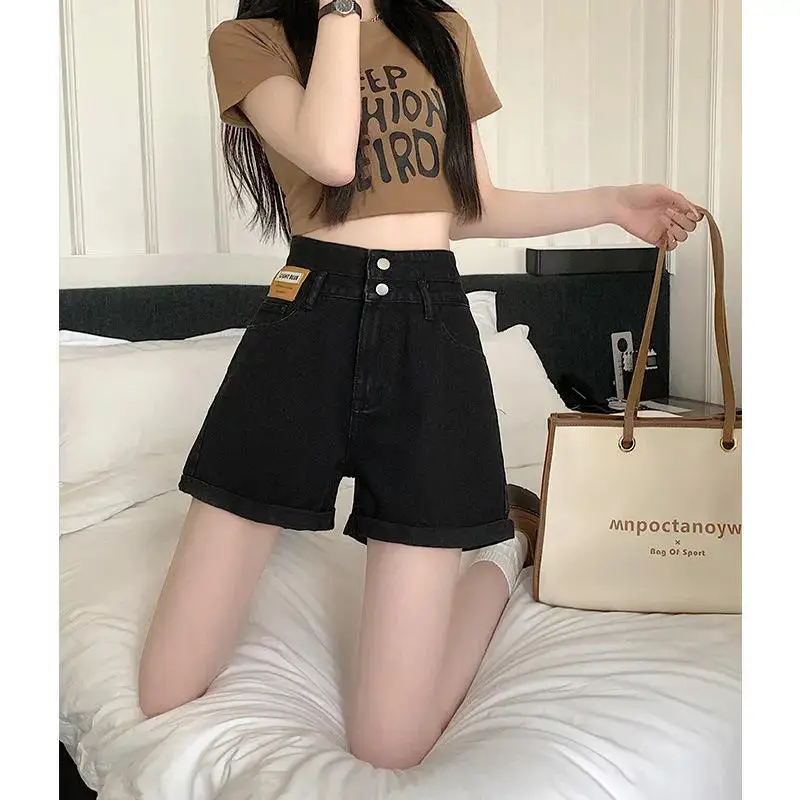 High Waist A-Line Short Jeans Women's Summer Thin New Loose Slimming Hot Pants Trendy Double Buckle Design Casual Bottoms