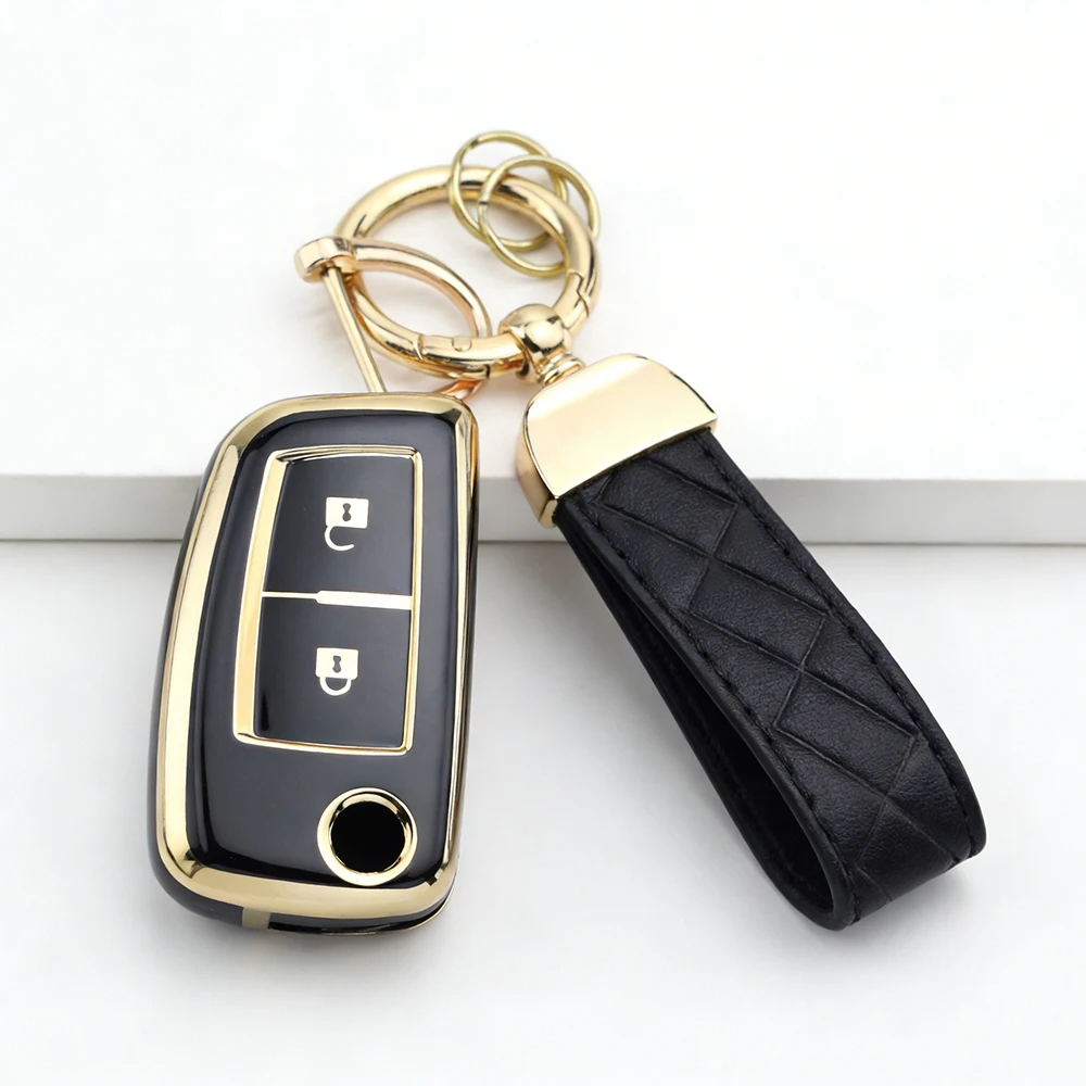 Funda para llave de 2 botones para Nissan Sylphy Qashqai x-trail Altima Maxima Kicks Juke Murano Tiida MicraTPU, funda para llave plegable para coche, cadena