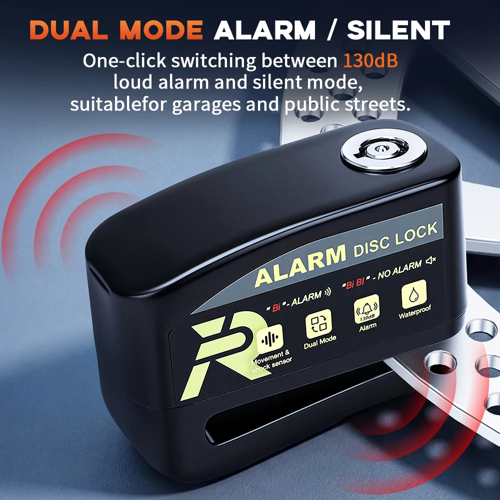 Waterproof Anti-theft Lock Aluminum Alloy Bicycle Disc Brake Lock Alarm with 2 Keys 130dB Motorcycle Bike Accessories