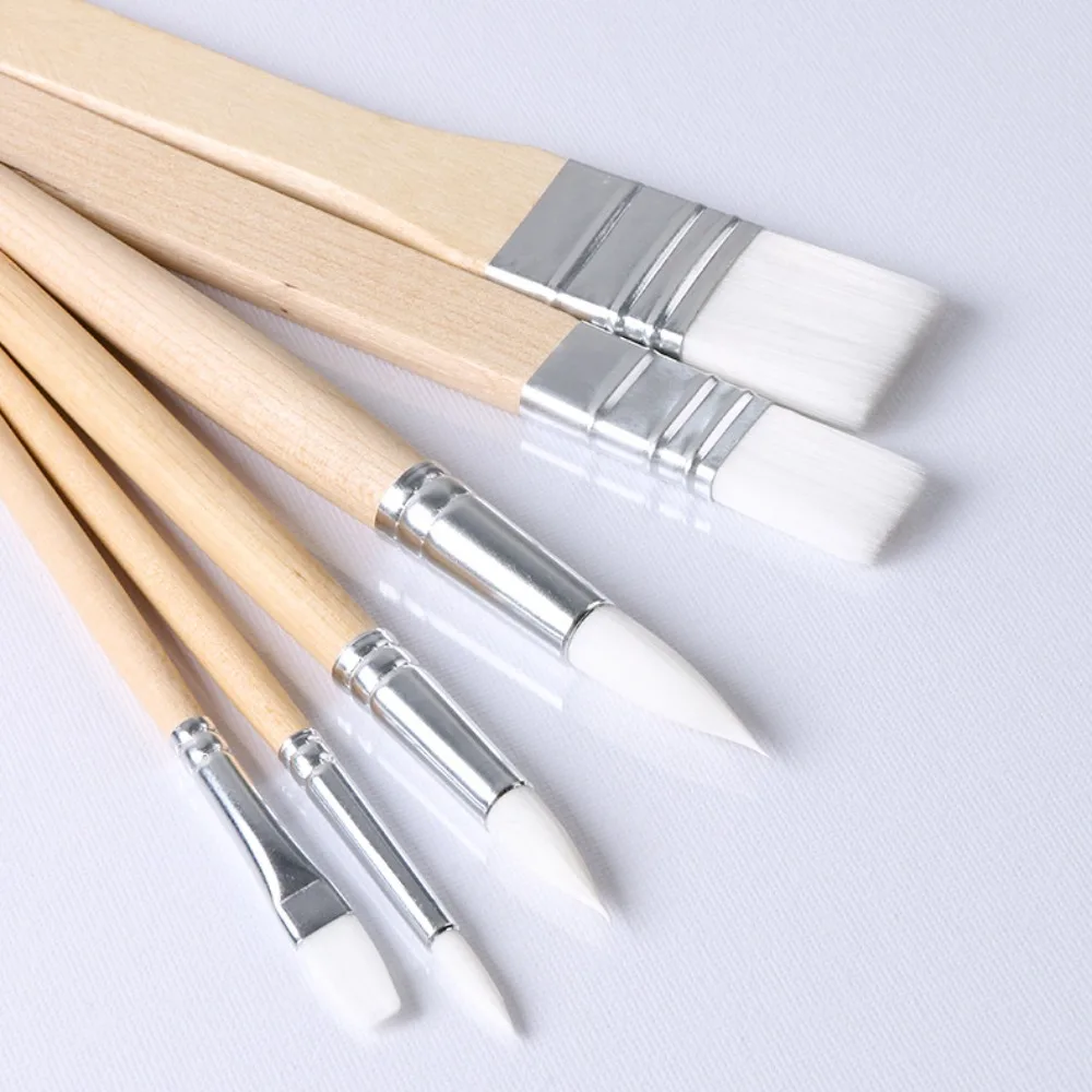 Art Paint 3/6pcs Painting Brush Set Different Shape Wooden Handle Watercolor Gouache Oil Brush Set Professional Flat Tip Head