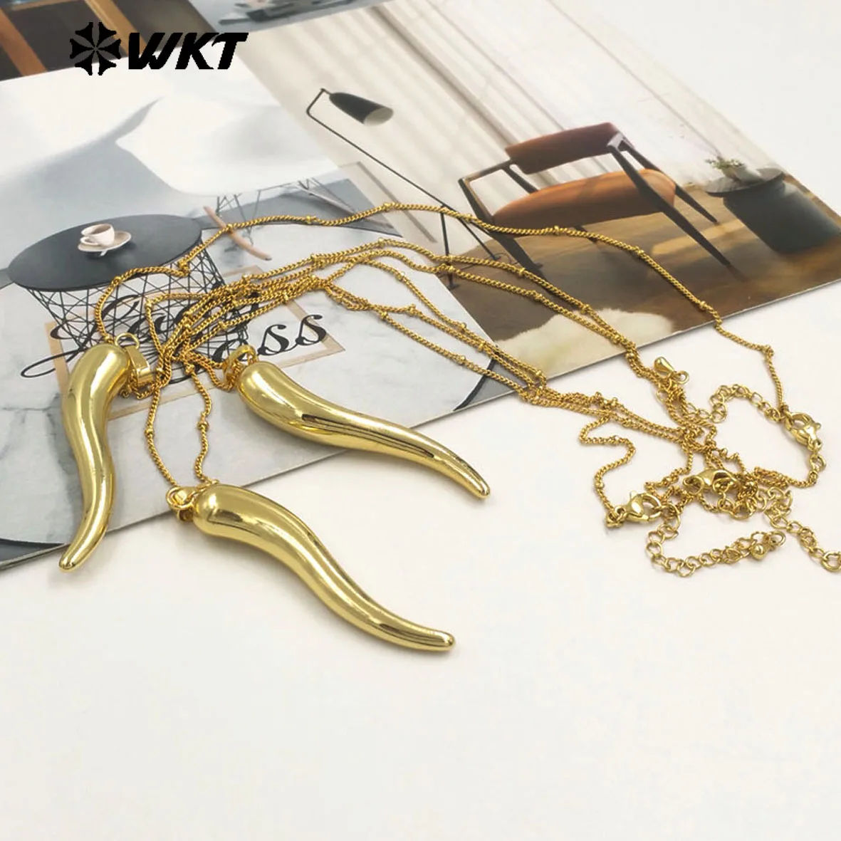 

WT-N1480 Cute Fashion Irregular Shape Yellow Brass Necklace With Gold Plated For Women Jewelry