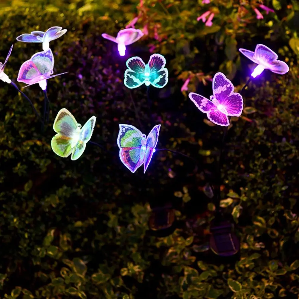 

3 Heads Solar Powered Butterfly Lamp Waterproof RGB Butterfly Stake Lights Cordless Creative Landscape Lawn Lamp House