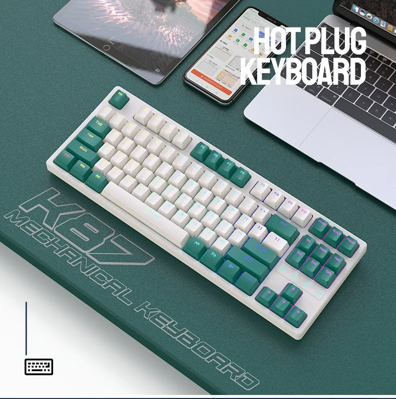 ZIYOULANG-Clavier mécanique filaire/sans fil K87, personnalisation du clavier de jeu, prise chaude RVB, examen en trois modes, 87 prédire