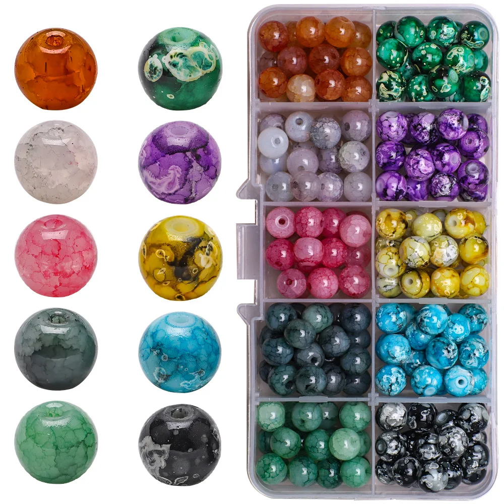 

200pcs 8mm Snowflake Stone Beads 10 Colors Crushed Jade Crystal Beads for DIY Jewelry Making, Kids Bracelet Craft Supplies