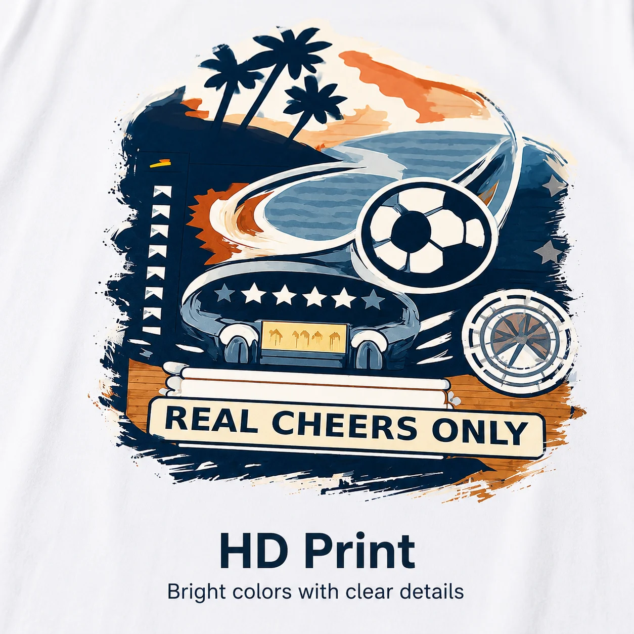 Football Matchs Cheering Shirt Men Fashion Soccer Pattern Printed Tees Crew Neck Short Sleeve Tees