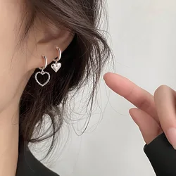 Silver Color Sweet Cool Hollow Heart Hoop Ring Earrings for Women Fashion Ear Piercing Jewelry Party Accessories