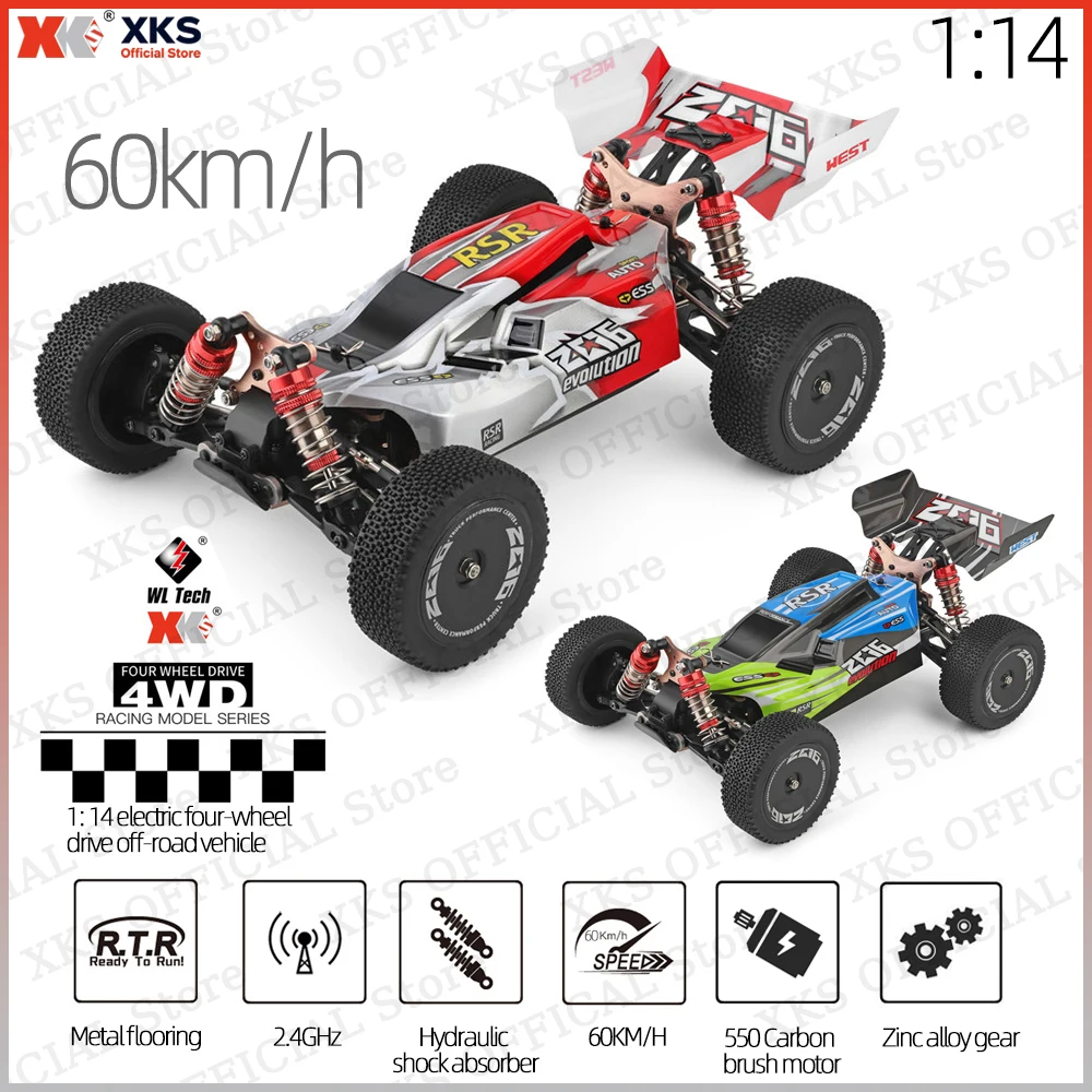 

XKS WLtoys 144001 1/14 RC Car 4WD Off-Road Drift 60 км/ч Высокоскоростное металлическое шасси 2,4G Гоночная игрушка с дистанционным управлением в подарок для мальчиков