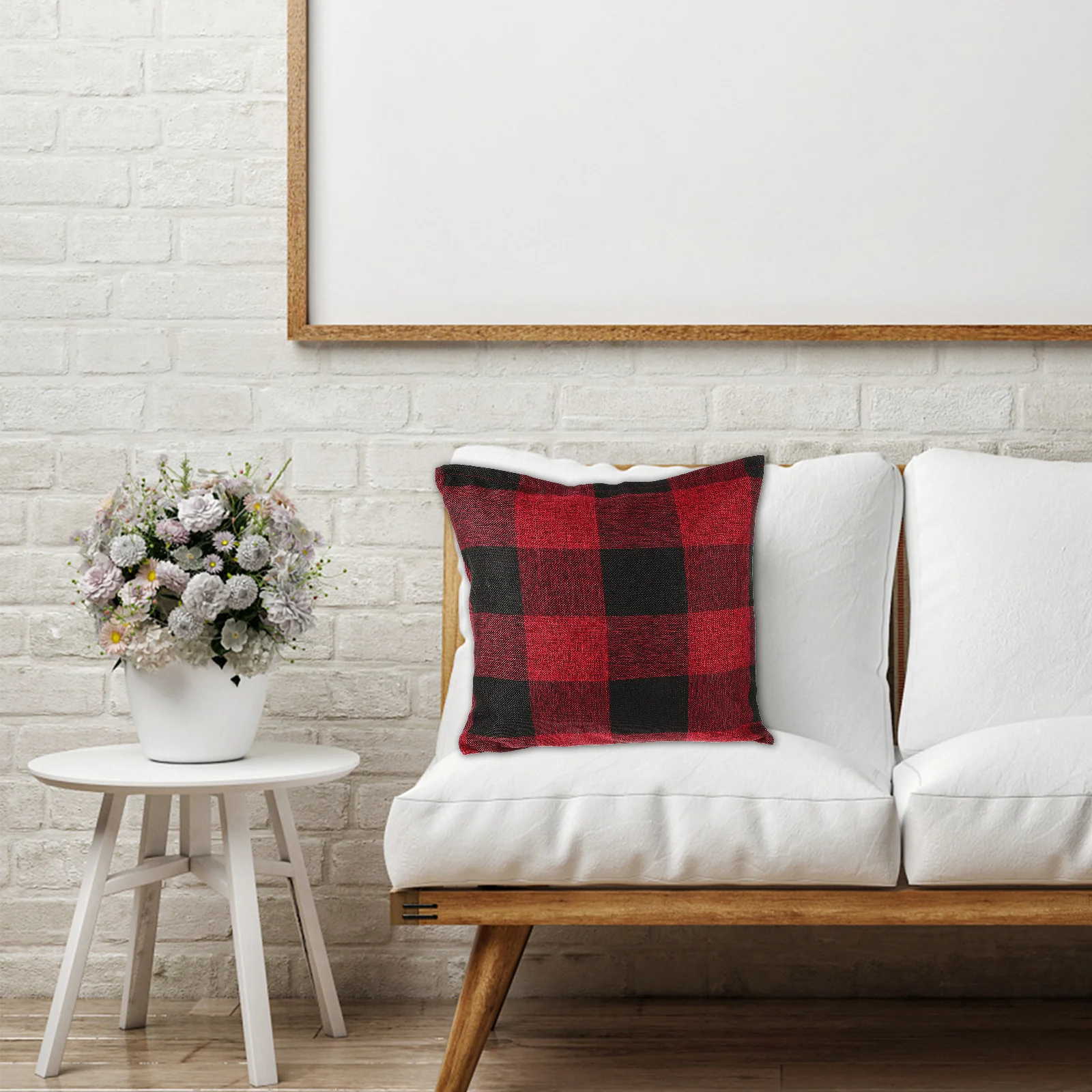 

2pcs Pillow Cover Flax Material Simple Grid Design Sofa Cushion Clean Home Decor Back Cushion Cover Bolster