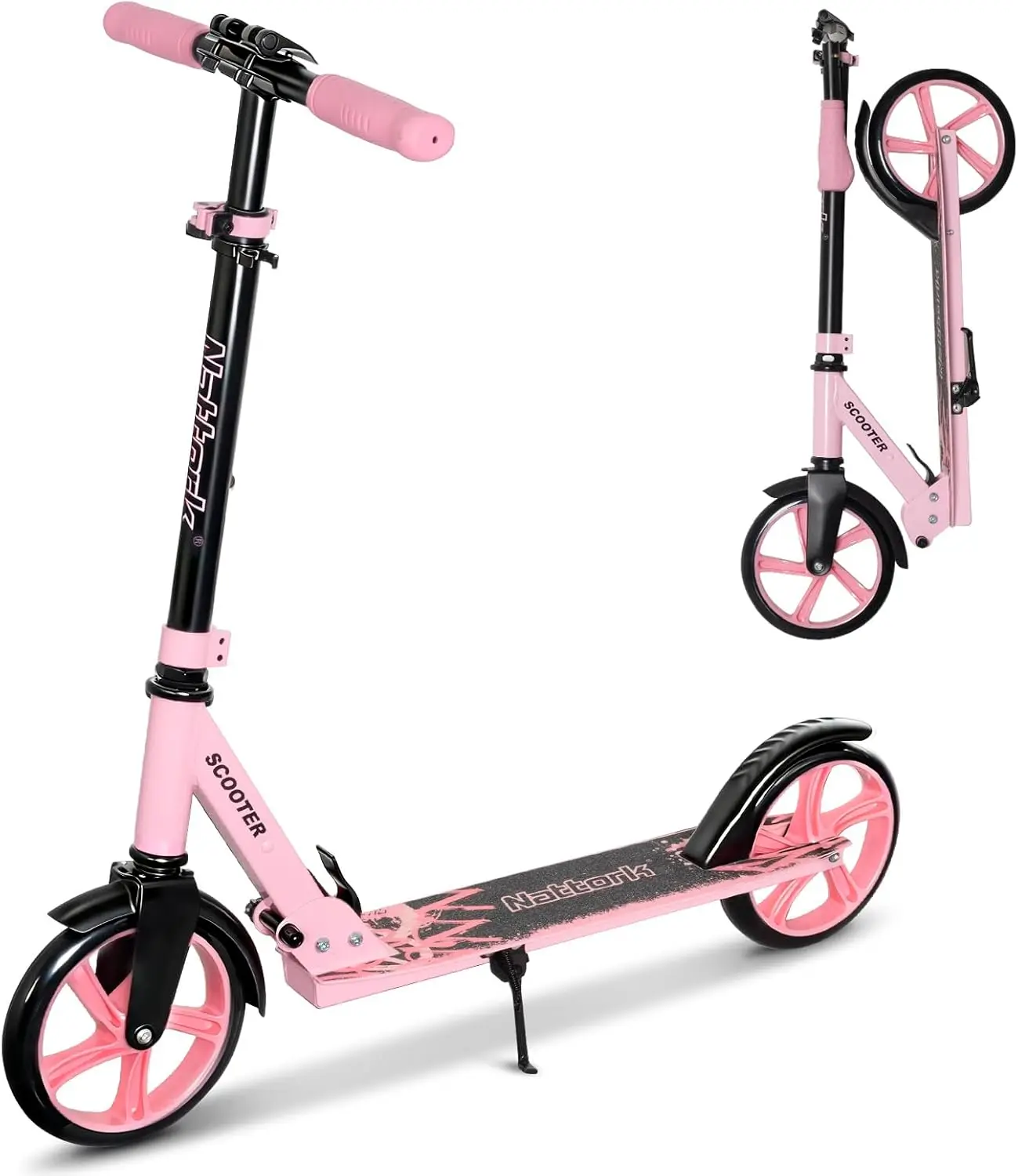 

Складной самокат с регулируемой высотой для детей, подростков и взрослых - большие колеса, легкий, амортизирующий, плавный ход