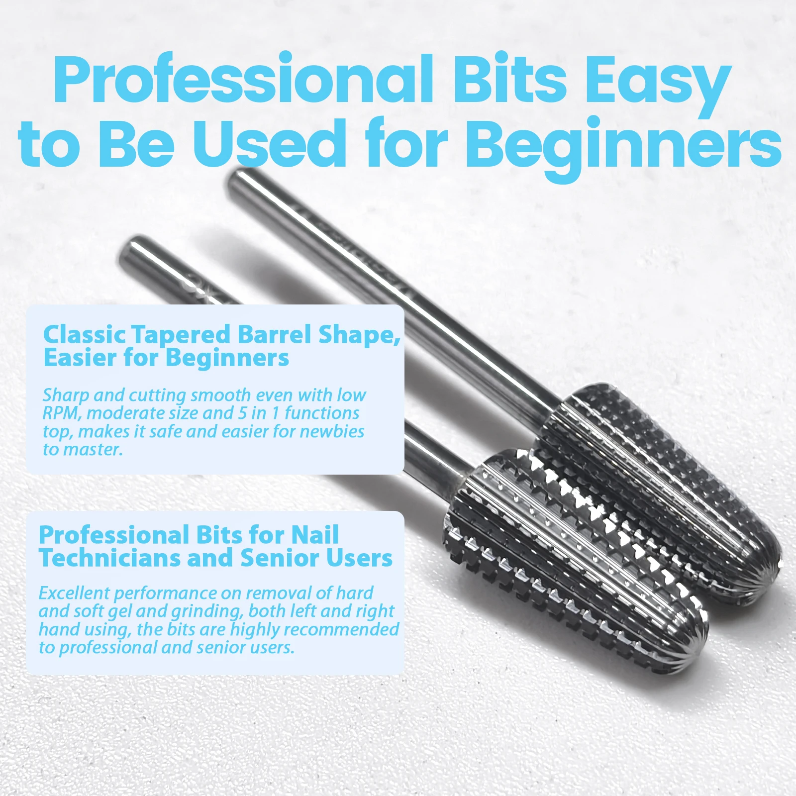 MagiBling 카바이드 5 in 1 스트레이트 컷 네일 드릴 비트 큐티클 하드 소프트 젤 제거용 양방향 회전 전문 비트 3/32"
