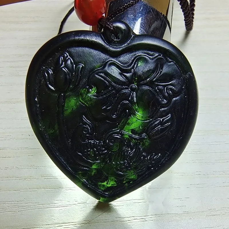 

Натуральный темно-зеленый нефритовый кулон-мандаринка, ожерелье, нефритовый кулон