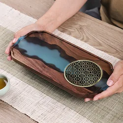 Creative resin tea tray Instagram style home light luxury North American black walnut solid wood dry brewed tea tray
