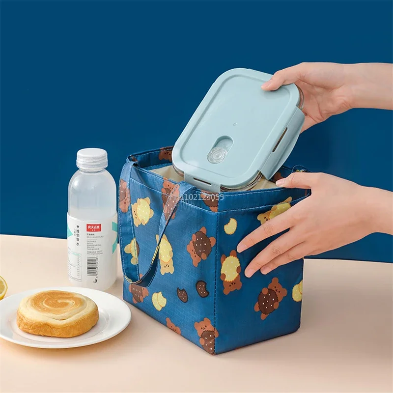 Drawstring Insulated Lunch Bag Thick Aluminium Foil Bento Box Cooler Handbags Picnic Dinner Container School Food Storage Bags