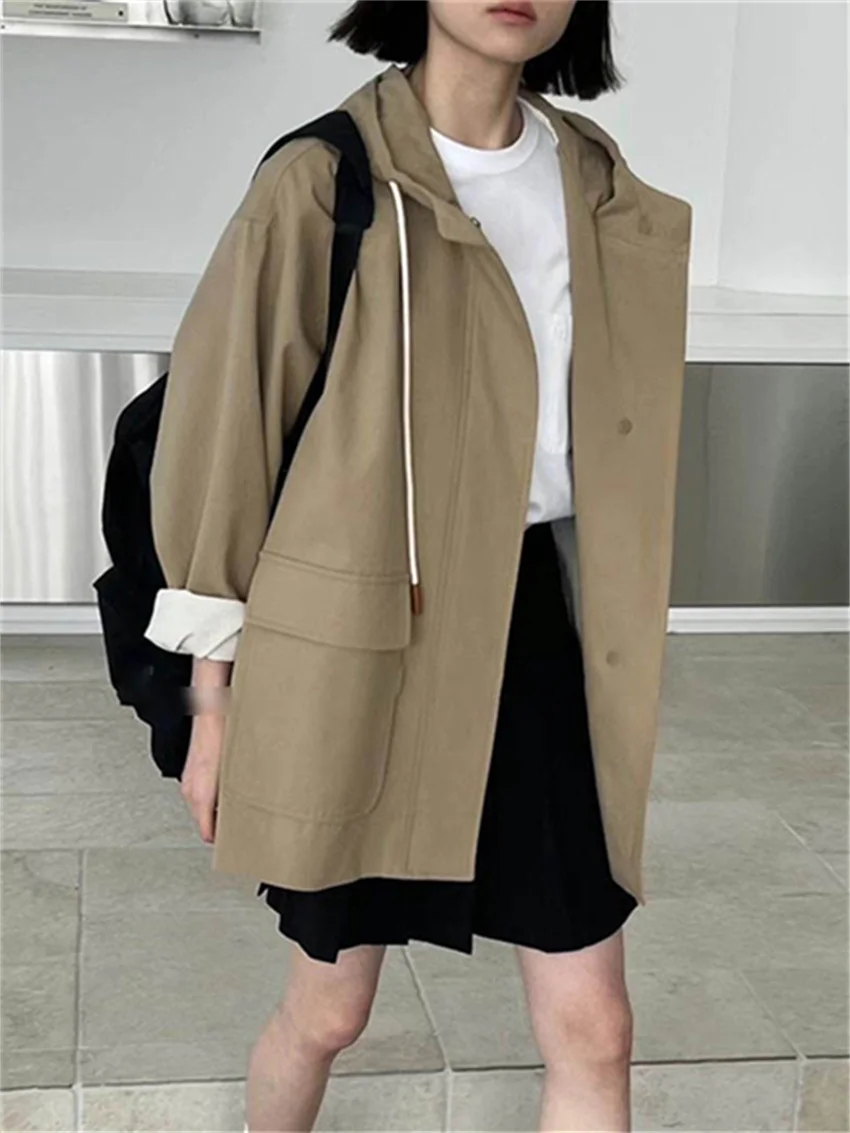 

Alien Kitty OL Hooded Oversize Coats Loose Women All Match Casual Autumn 2023 Office Wear Mid-Length Daily Solid Jackets