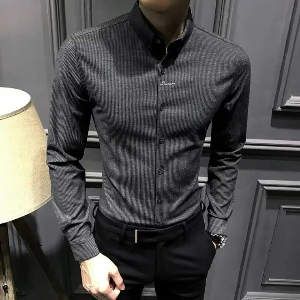 Shirts For Men Business Striped Plain Man Shirt Fashion 2024 With Collar Sale Cheap Things Stylish Hot Aesthetic Regular Brand