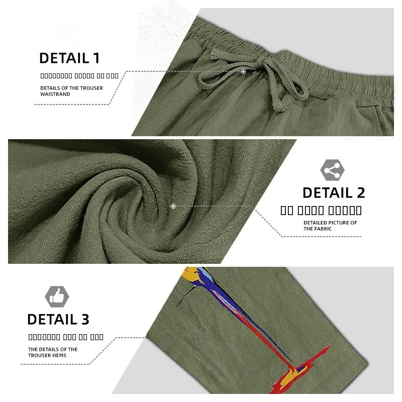 

High Waist Straight Leg Cotton Linen Casual Pants Thin Pure Color Spring Summer Men's Faion Trousers Artistic Homewn