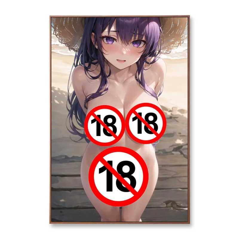 Anime Beach Sexy Bikini Girl Raiden Shogun Nude Woman Uncensored Posters Canvas Print Wall Art Home Decor Paintings No Frame