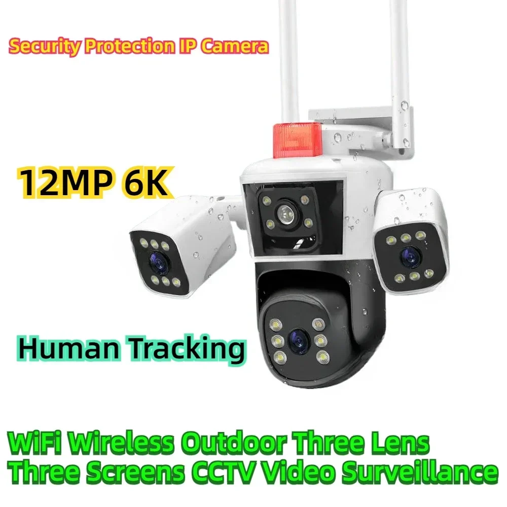 

WiFi Wireless Outdoor Three Lens Three Screens CCTV Video Surveillance PTZ Human Tracking 12MP 6K Security Protection IP Camera