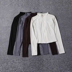 New Fashion Slim Fit Women Yoga Jacket Long Sleeve Gym Breathable Workout Top Quick Dry Sports Coat Full Zip