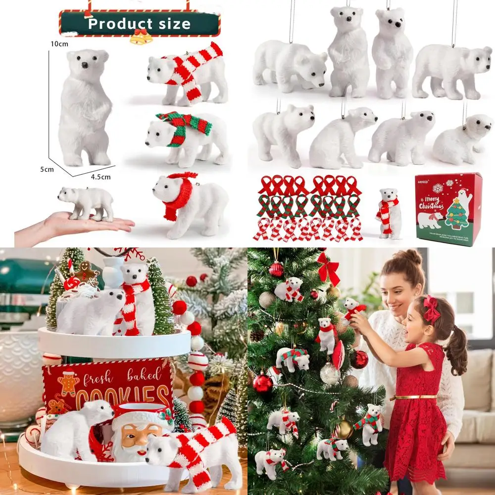 

Плюшевые игрушки белого медведя с 3-цветными шарфами, 8 шт. деревенских елочных украшений - идеальный подарок для детей и взрослых