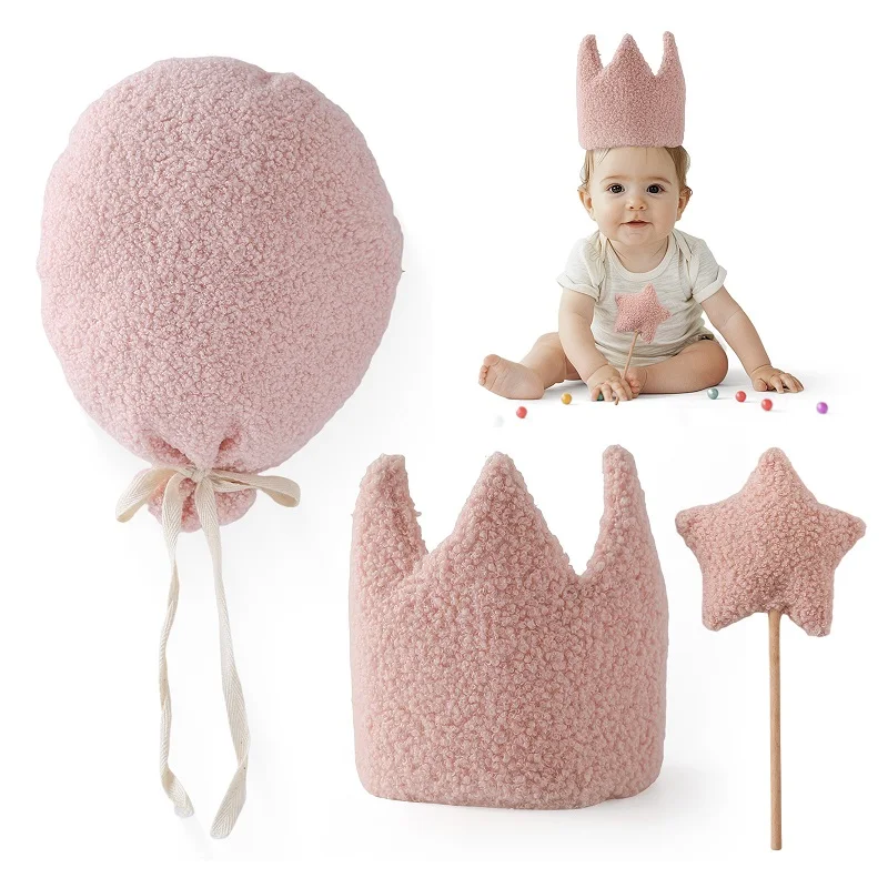 Ensemble d\'ornements muraux de dessin animé pour bébé, couronne, chapeau, ballon, salle en peluche, accessoires de photographie, fête d\'anniversaire