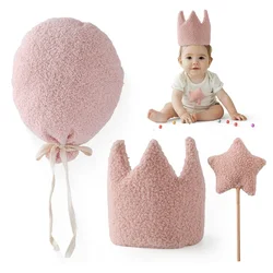 Cartoon Crown Baby Hat and Balloon Wall Hanging Ornaments Set, Plush Room Decorações, Adereços De Fotografia, Birthday Party