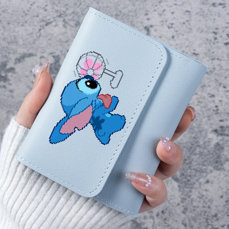 

Stitch New Short Small Wallets Disney Bags Student Billfold Cartoon Monster Triple Fold Card Holder Girl ID Bag Fashion Portable