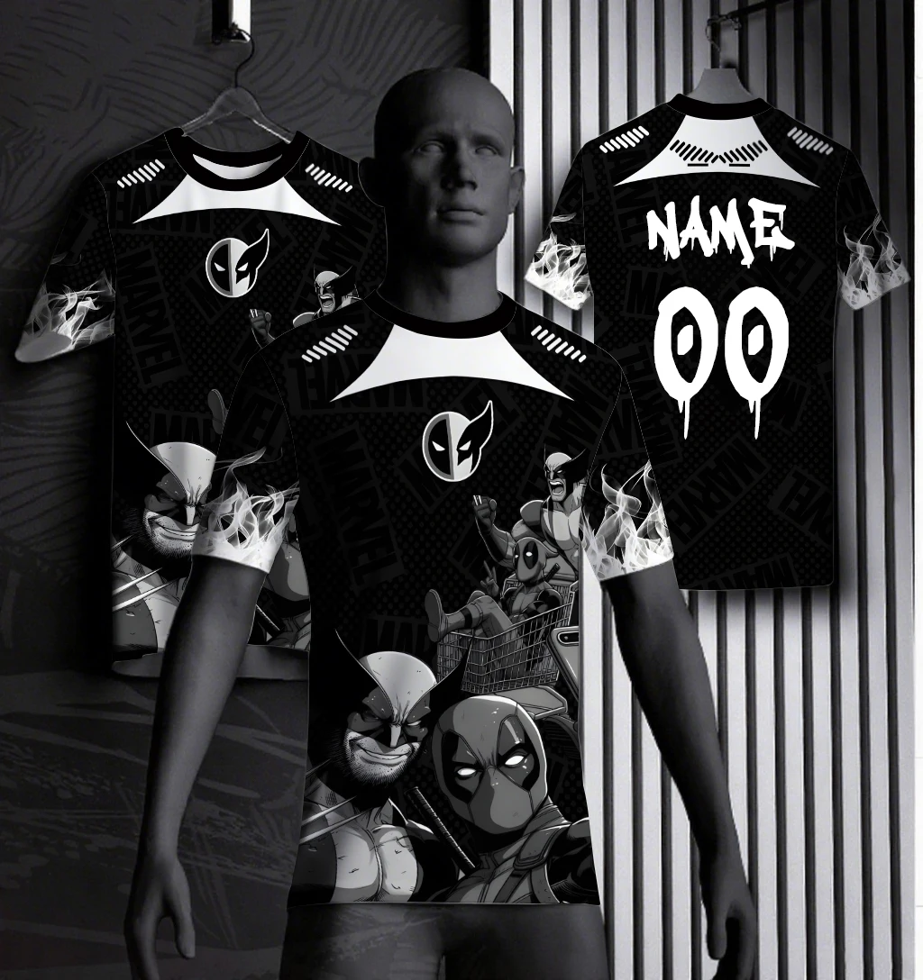 

Marvel Anime Summer Outdoor Sports Fitness Sportswear Short Sleeve Deadpool X-Men Wolverine Slim Fit Role Playing TeesDIY Jersey