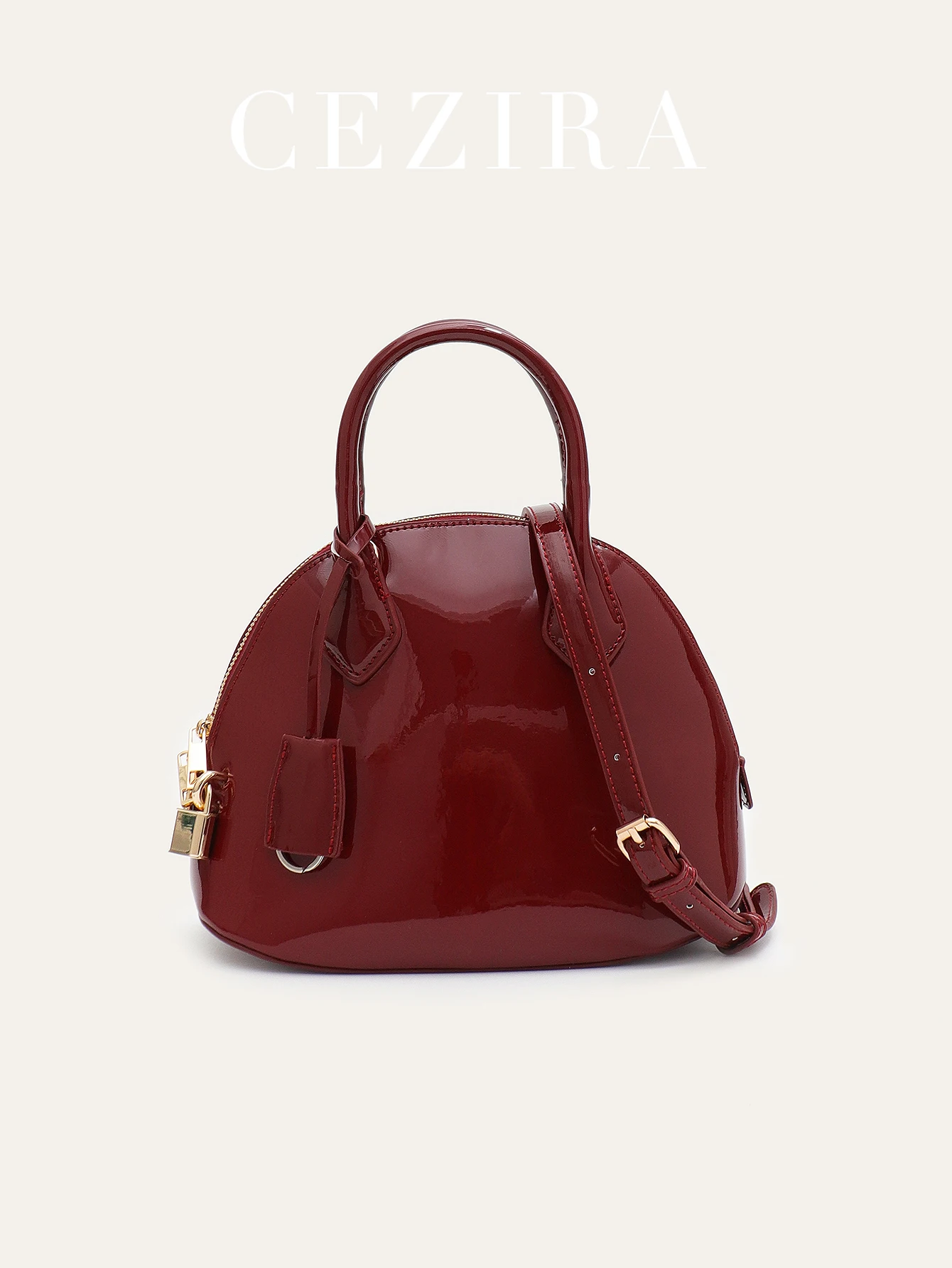 CEZIRA Women Luxury PULeather Top Handle Dome Bag Metal Lock Decoration Adjustable Long Strap Crossbody Bag Commute Daily Outing