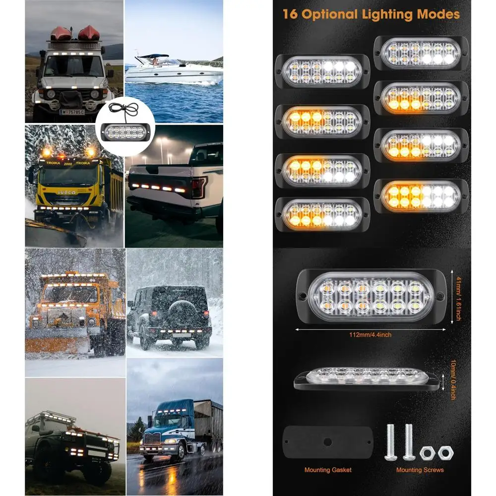 12–24 V LED-Blitzlichter für Abschleppwagen und Baufahrzeuge – bernsteinfarbene und weiße Sicherheitswarnleuchten