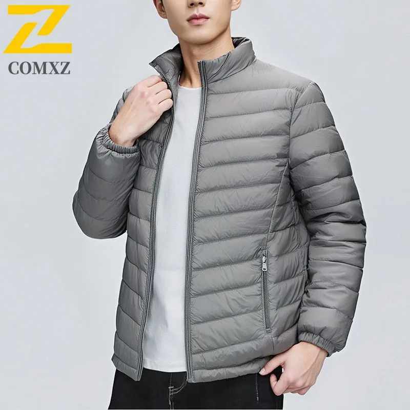 

COMXZ Мужской пуховик премиум-класса, повседневная белая утиная пуховая легкая короткая парка для пешего туризма и путешествий, теплая зимняя утепленная одежда для катания на лыжах
