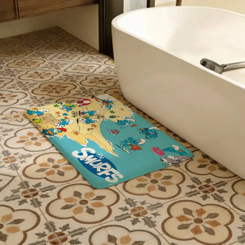 Cartoon Cute S-Smurfs Bathroom Mat Kids Room Bedroom Decoration Balcony Anti-Slip Doormat Living Room Welcome Rug