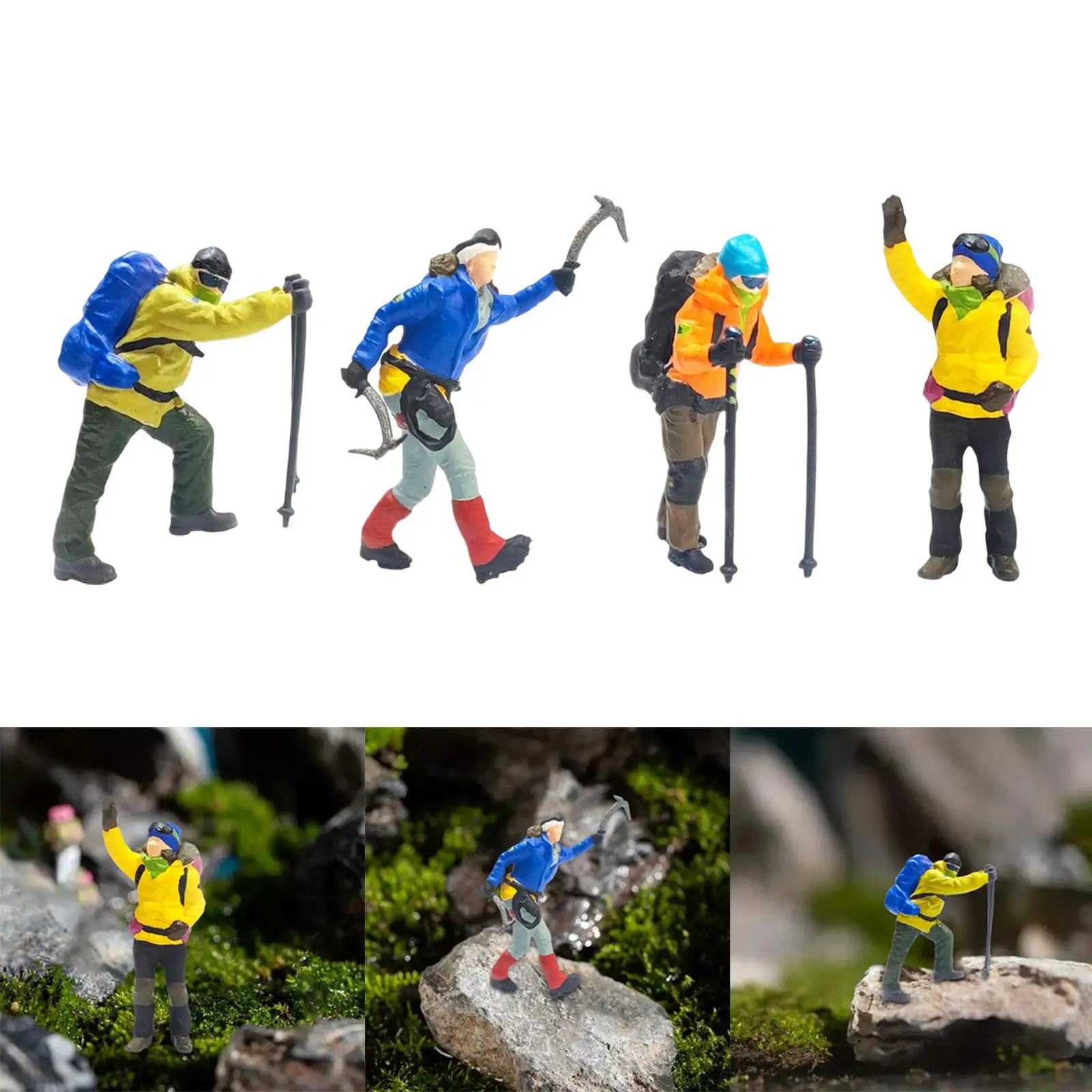 Realistic 1/64 Climbing People Figures Mountaineering People Figurines Miniature