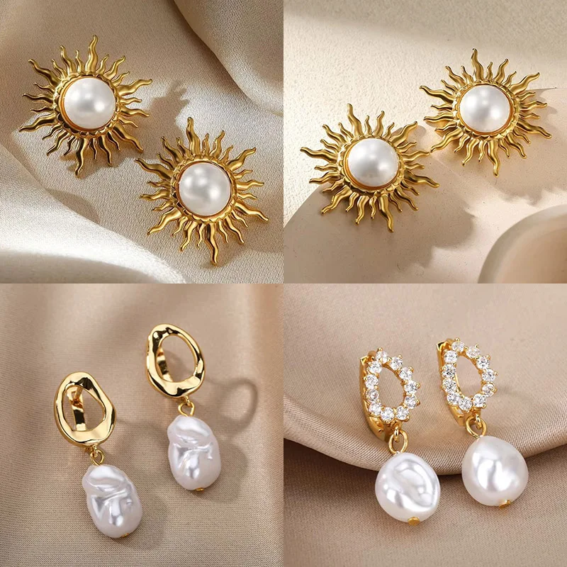 Vintage Stainless Steel Sun Earrings For Women Bohemian Sun Shine Earrings Irregular Fan Shaped Earrings Jewelry Party Gifts