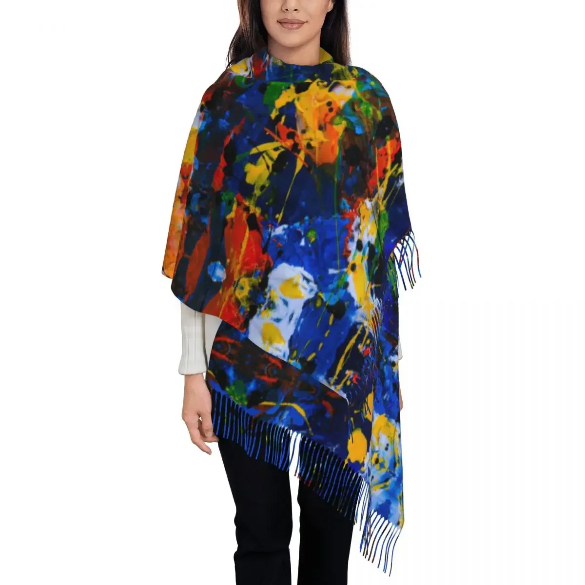 Custom Colorful Camouflage Abstract Graffiti Art Scarf Wrap for Women Long Winter Warm Tassel Shawl Unisex Scarves