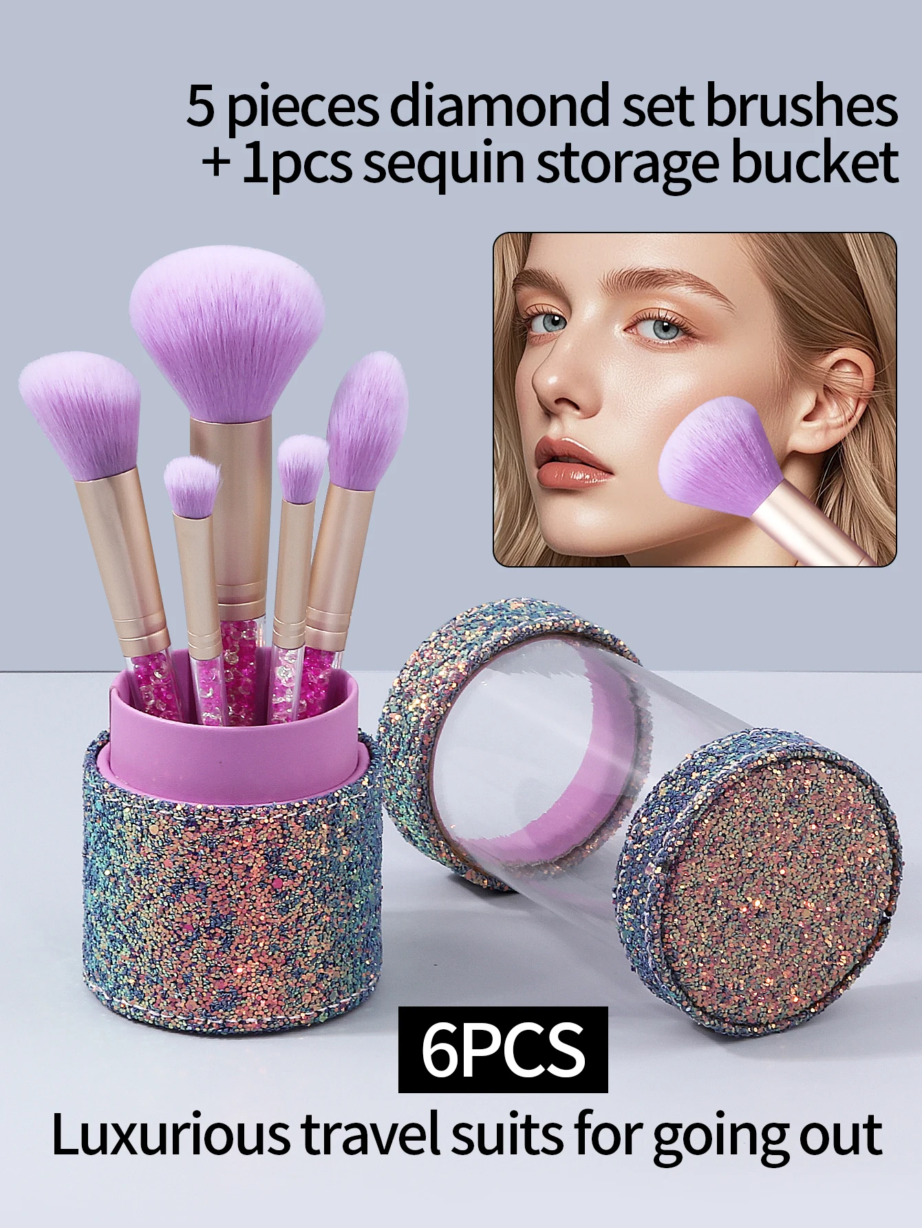 Beginner's makeup brush set: Diamond handle blush brush, eyeshadow brush, makeup tools + high appearance level storage bucket