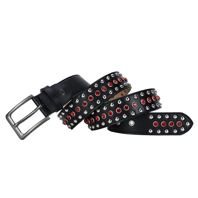 

mens luxury fashion rhinestone belt original leather rivets belts pin buckle studded waistband women brand designer strapon sash