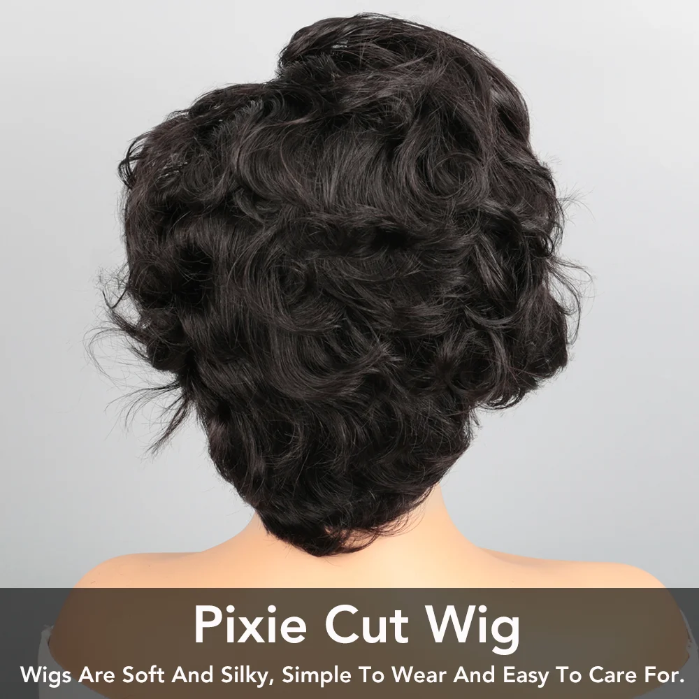 PixieCut 여성용 인모 가발, 13X4 로즈 곱슬 짧은 인모 가발, 자연 색상, HD 레이스 정면 곱슬 인모 가발