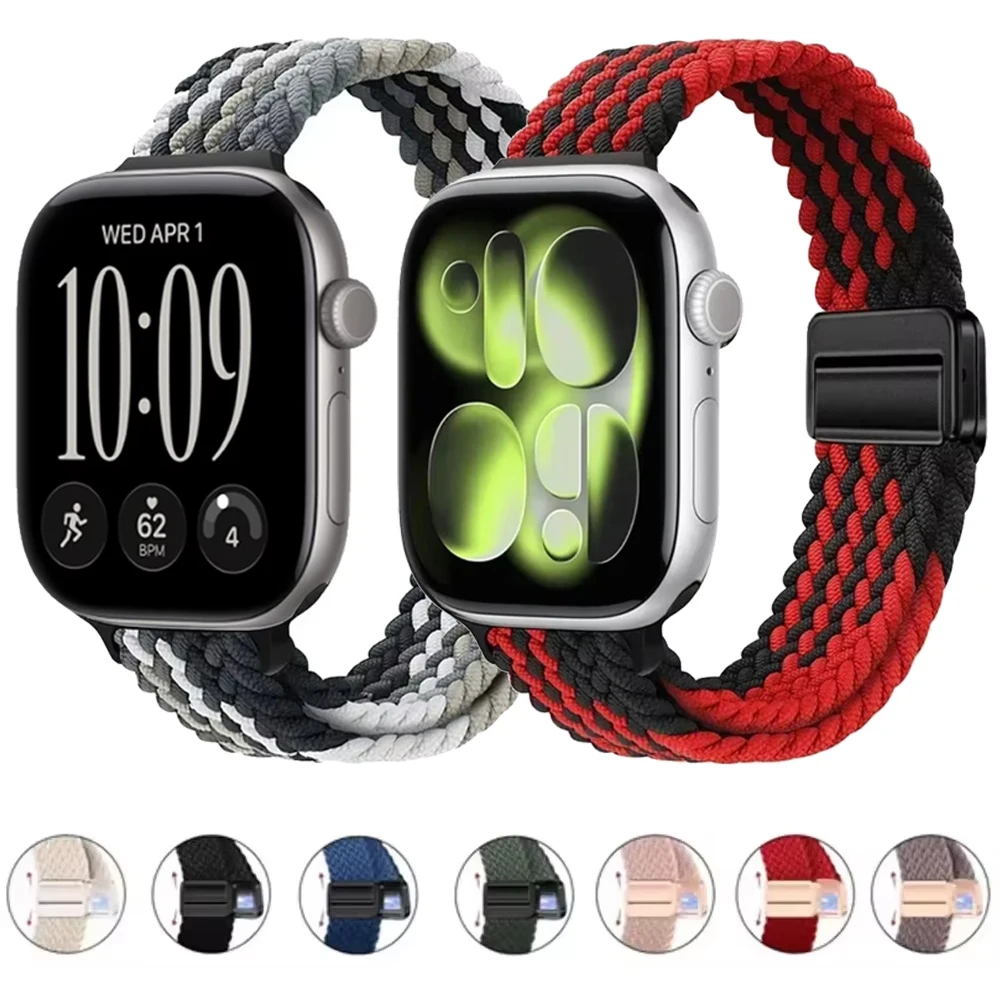 Nylon Watchband For Apple Watch Ultra 4 49mm 12 11 10 46/42mm Braid Magnetic Buckle Bracelet iWatch 9 8 7 45/41mm 6 SE3 44/40mm