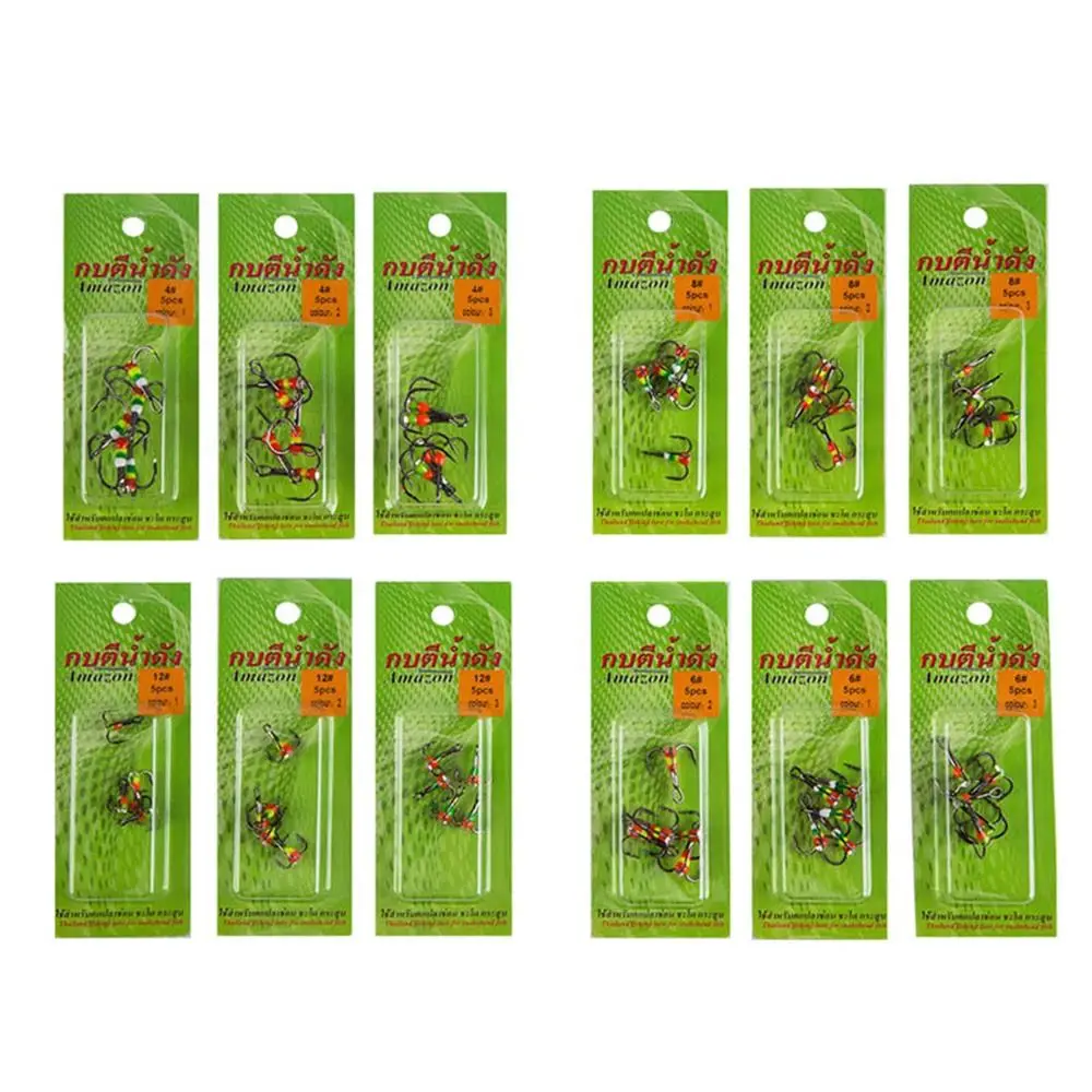 10pcs New Style 6# 8# 12# 14# Winter Tackle Tools Three-jaw Hook Carbon Steel Ice Fishing Hooks