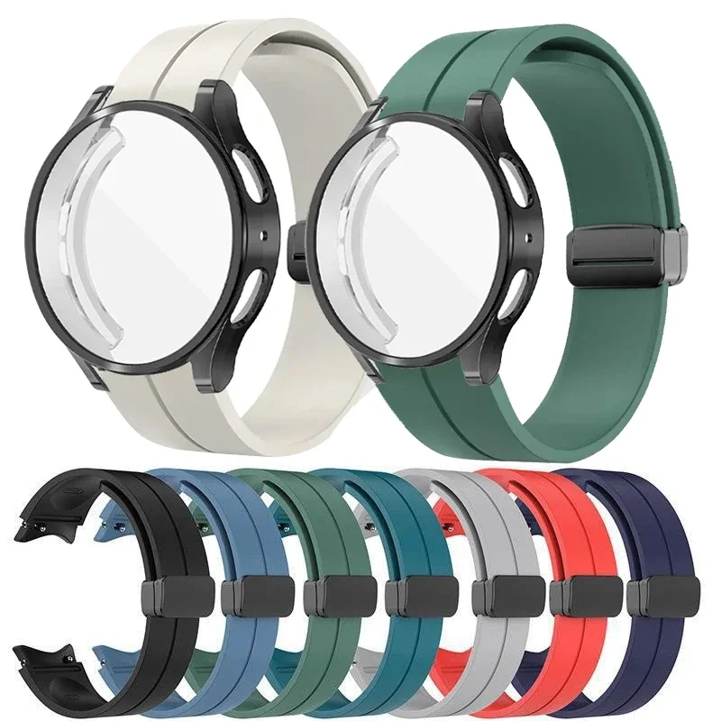 Magnetic Buckle Band for Samsung Galaxy Watch 4 5 6 / 4 6 Classic Strap 47mm 43mm 44mm 40mm Siliocne No Gap Bracelet Watch Case
