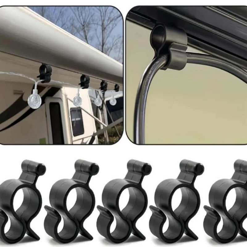 For RV Tent Hangers Light Hanger Black Plastic Awning Hooks Clips 10Pcs Caravan Camper Camping Rope Clamp Tent Hooks Accessories