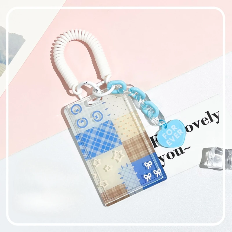 Sweet Korean Kpop Photocard Holder with Key Ring Lanyard Simplicity Kawaii Student ID Card Protector Transparent Photocard Cover