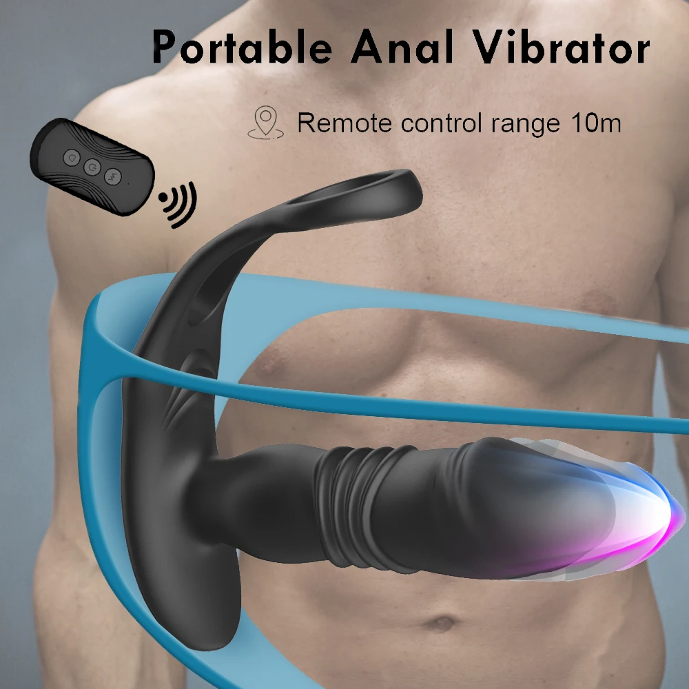 Silicone Anal Vibrator Thrusting Prostate Stimulator Massager Delay Ejaculation Lock Ring Anal Butt Plug Sex Toys Dildos for Men