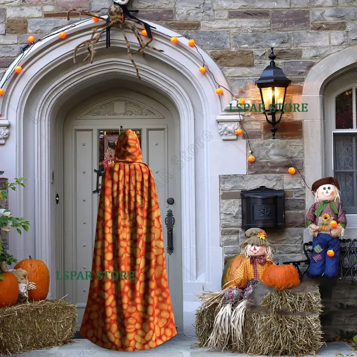 Baked Beans In Things Pattern Long Hooded Cloak Witch Medieval Costume Cosplay Cape HalloweenParty Adult Unisex - view 4