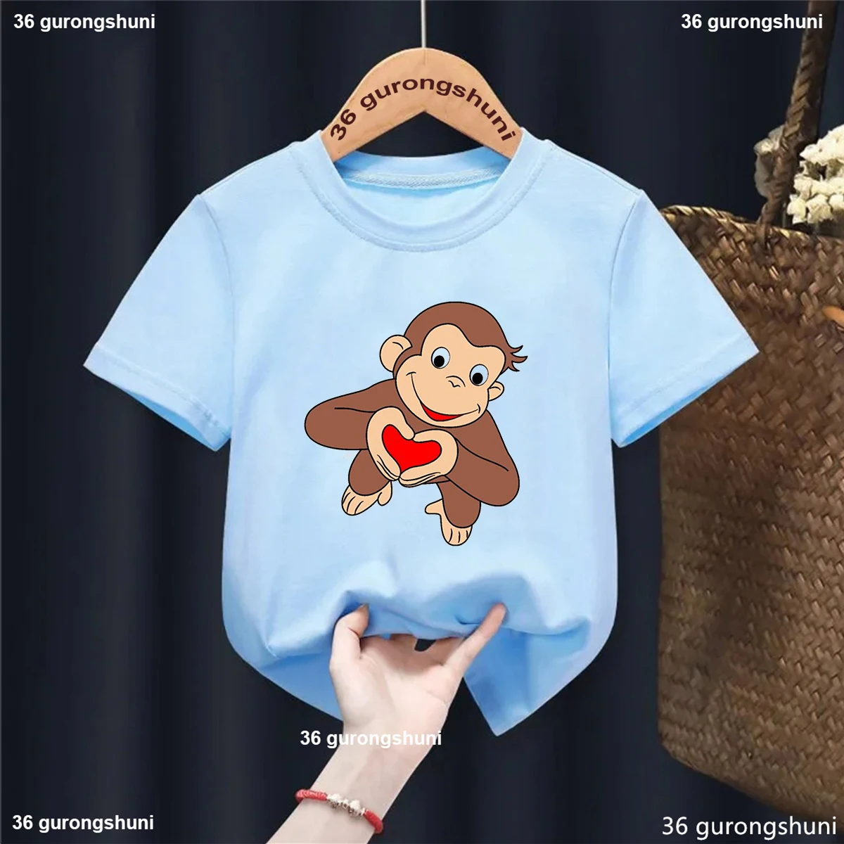 

2024 New Girls T-shirt Curious George Cartoon Monkey Print Children's Clothing Summer Boys T-shirt Fashion Cute kids Clothes