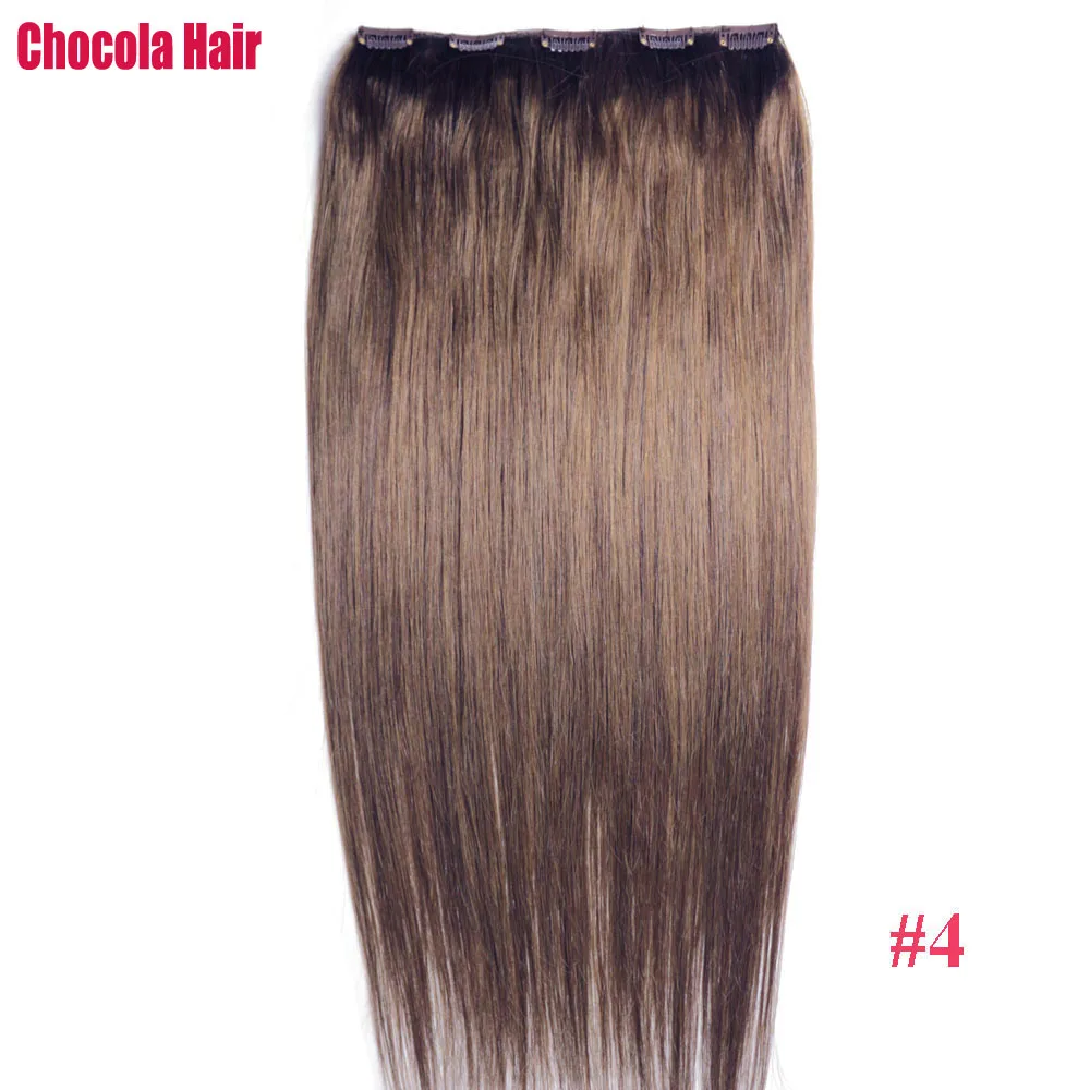 Chocola Estensioni dei capelli umani brasiliani al 100% di Remy 16 "-26" 1 pz 140 g 160 g Set di un pezzo con 5 clip in dritto naturale senza pizzo