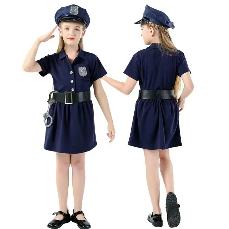 Child Policeman Cosplay Costume Boys Girls Kid Police Uniform Army Policemen Clothing Halloween Role Play Party Fancy Dress